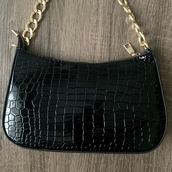NWOT Black Crocodile Embossed Baguette Bag - Picture 4 of 4